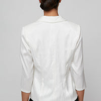 3/4 Sleeve Side Closure Blouse with Collar and Decorative Closure