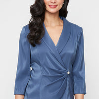 Collared Stretch Shimmer Blouse with Decorative Side Closure