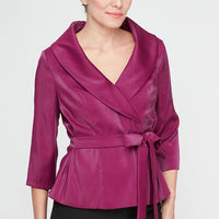 Regular - 3/4 Sleeve Side-Tie Shimmer Blouse with Collar