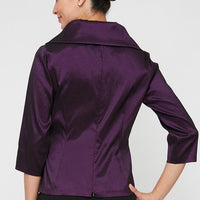3/4 Sleeve Stretch Taffeta Blouse with Tie Waist Detail