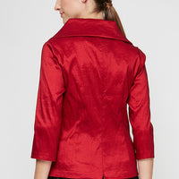 3/4 Sleeve Stretch Taffeta Blouse with Tie Waist Detail