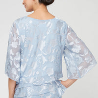 Burnout Chiffon Blouse with Asymmetrical Triple Tier Hem & Illusion Sleeves