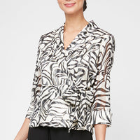 Petite 3/4 Sleeve Printed Side Closure Blouse with Collar