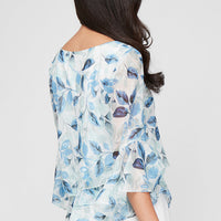 Regular - Printed Chiffon Burnout Blouse with Asymmetric Triple Tier Hem and Bell Sleeves