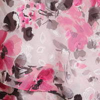 Petite 3/4 Sleeve Printed Chiffon Burnout Blouse with Bell Sleeves and Asymmetric Triple Tier Hem