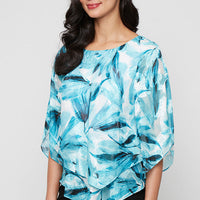 Plus Printed Chiffon Blouse with Asymmetric Double Tier Pointed Hem