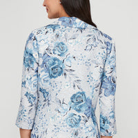 3/4 Sleeve Printed Jacquard Twinset with Square Neck Tank and Center Front Closure Jacket