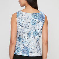 3/4 Sleeve Printed Jacquard Twinset with Square Neck Tank and Center Front Closure Jacket