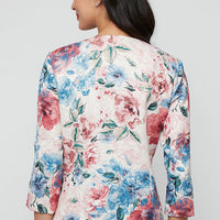 3/4 Sleeve Metallic Printed Jacquard Twinset with Square Neck Tank and Open Jacket