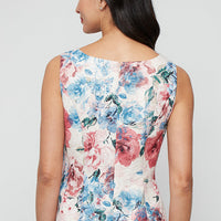 3/4 Sleeve Metallic Printed Jacquard Twinset with Square Neck Tank and Open Jacket
