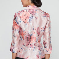 Petite - 3/4 Sleeve Printed Organza Side Closure Blouse with Illusion Sleeves