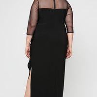 Plus Matte Jersey Illusion 3/4 Sleeve Side Ruched Dress with Embellished Neckline
