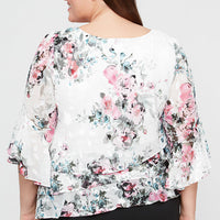 Plus - Printed Chiffon Blouse with Triple Tier Asymmetric Hem & Bell Sleeves