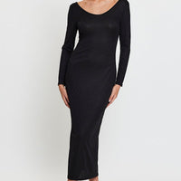 Black Midi Dress Long Sleeve Bodycon