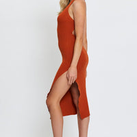 Brown Midi Dress Square Neck Knit
