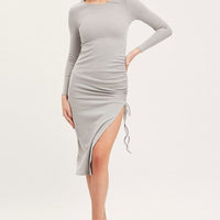 Grey Midi Dress Long Sleeve Bodycon