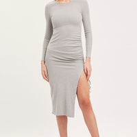 Grey Midi Dress Long Sleeve Bodycon