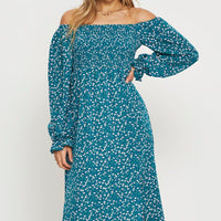 Print Midi Dress Off Shoulder
