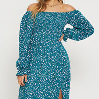 Print Midi Dress Off Shoulder