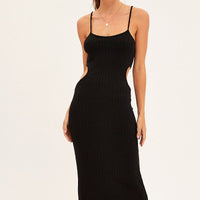 Black Ribbed Midi Dress Cutout