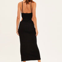 Black Ribbed Midi Dress Cutout
