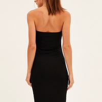 Black Ribbed Bodycon Dress Strapless