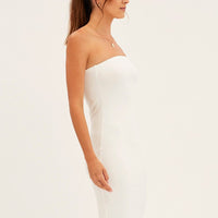 White Ribbed Bodycon Dress Strapless