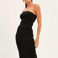 Black Ribbed Evening Dress Strapless
