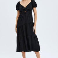 Black Midi Dress Short Sleeve Cut Out