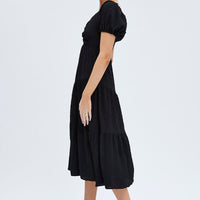 Black Midi Dress Short Sleeve Cut Out