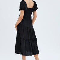 Black Midi Dress Short Sleeve Cut Out