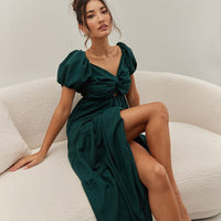 Green Midi Dress Short Sleeve Cut Out