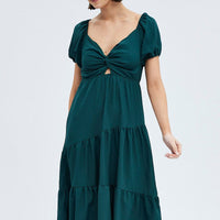 Green Midi Dress Short Sleeve Cut Out