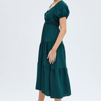 Green Midi Dress Short Sleeve Cut Out