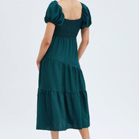 Green Midi Dress Short Sleeve Cut Out