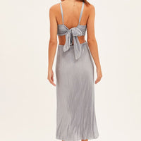 Blue Plisse Midi Dress Tie Back
