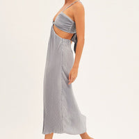 Blue Plisse Midi Dress Tie Back