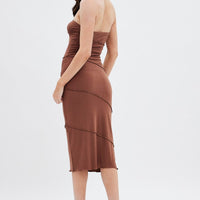Brown Ribbed Bodycon Midi Dress