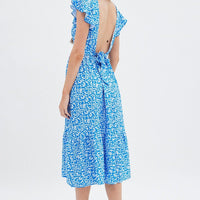 Blue Floral Tie Back Midi Dress