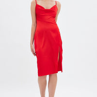 Red Cowl Neck Slip Midi Dress