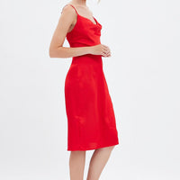Red Cowl Neck Slip Midi Dress