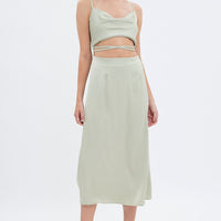 Green Midi Dress Cowl Neck Satin