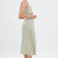 Green Midi Dress Cowl Neck Satin