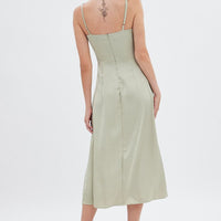Green Midi Dress Cowl Neck Satin