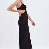 Black Cowl Neck Cutout Midi Dress
