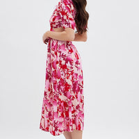 Red Floral Cutout Midi Dress