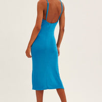 Blue Cowl Neck Slip Midi Dress