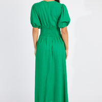 Green Midi Dress Puff Sleeve
