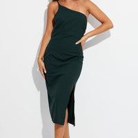 Green Midi Dress One Shoulder Asymmetric
