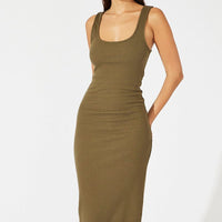 Green Midi Dress Sleeveless Bodycon Rib